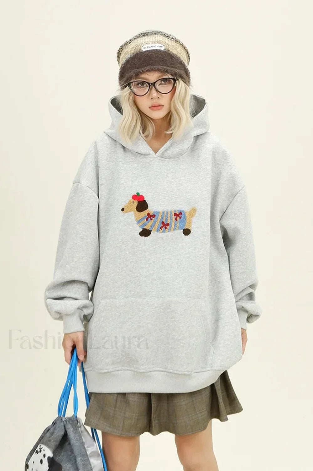 Cartoon Dog Embroidery Hooded Sweatshirt