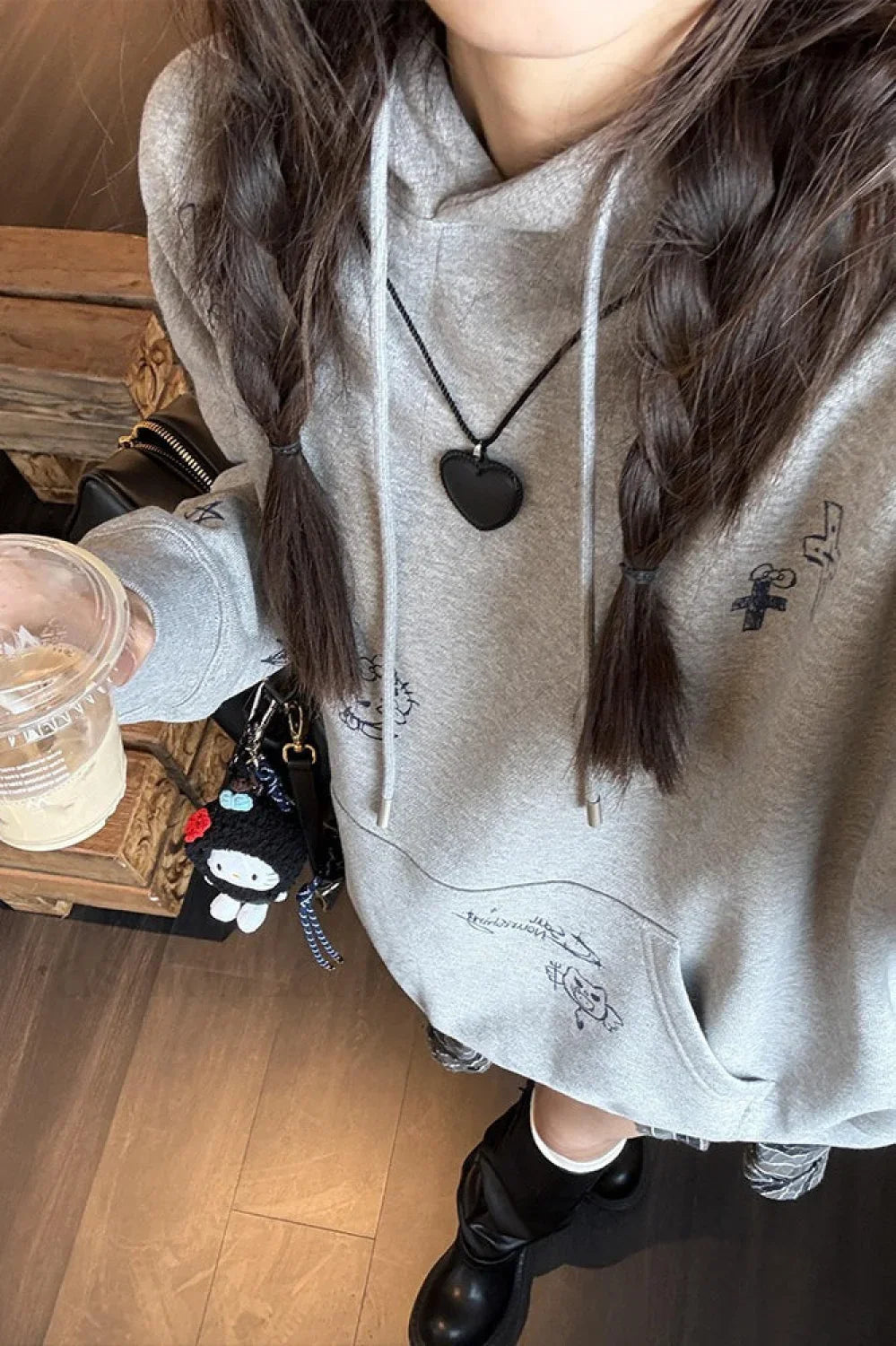 Cartoon Print Grey Hoodie