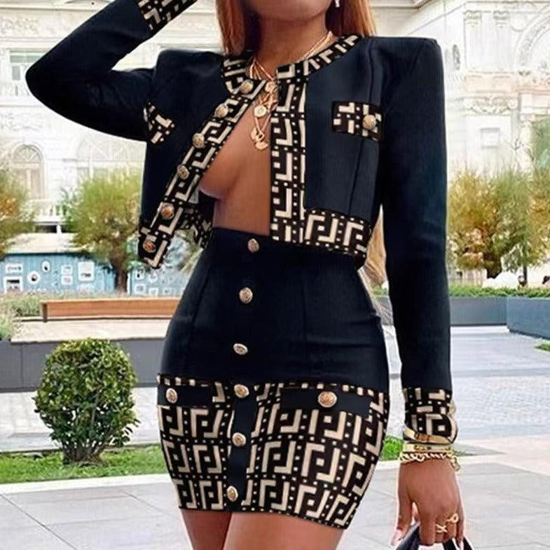 Casey Geometric Long Sleeve Skirt Sets