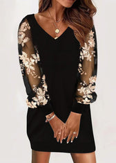 V-Neck Long Sleeve Lace Trim Mini Dress 4