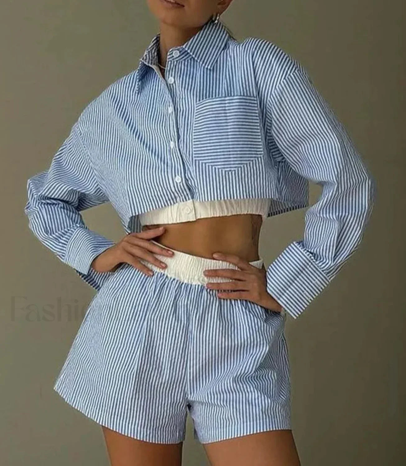 Casual Blue Print Shorts Two Piece Set Blue / S