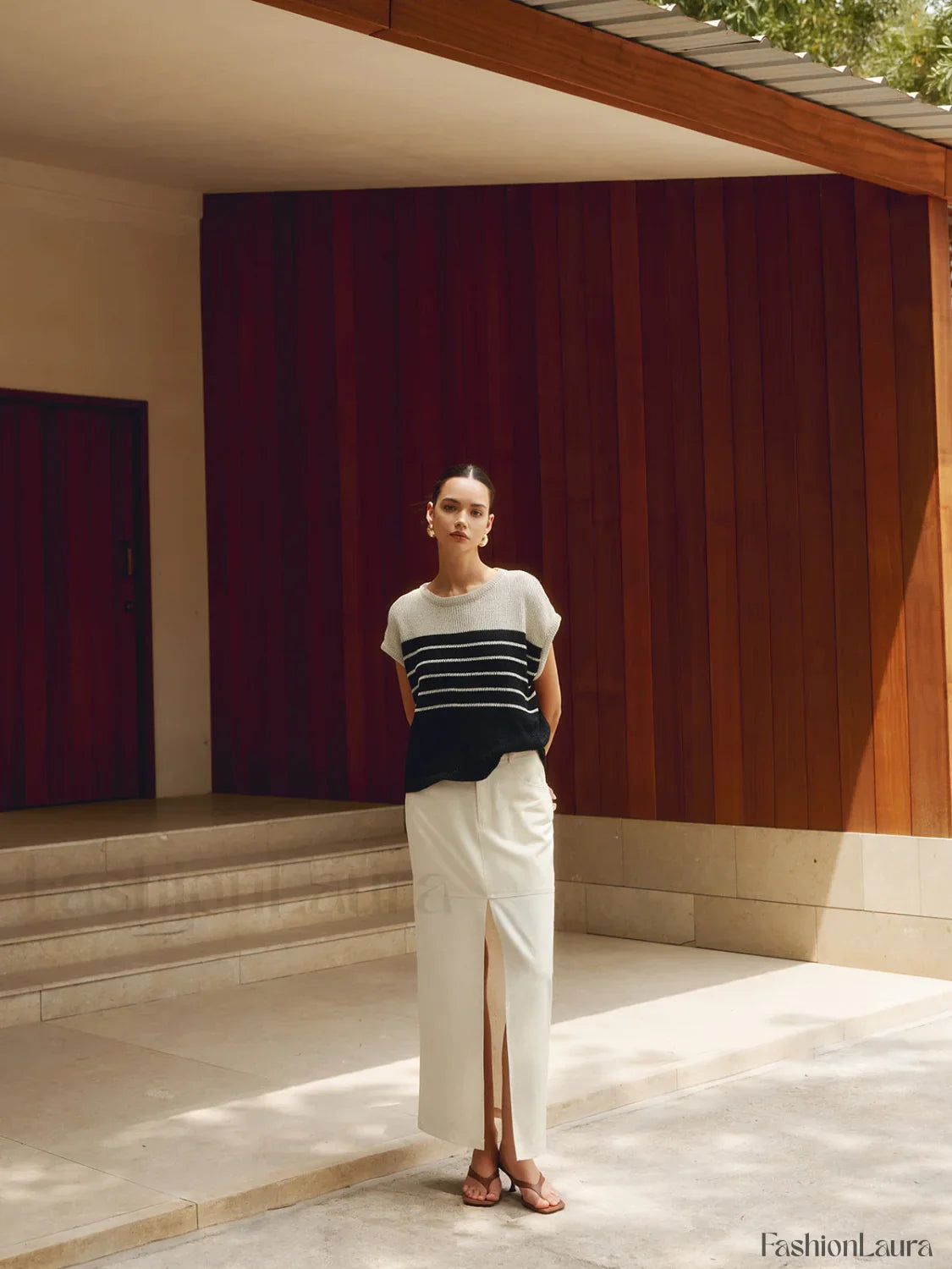 Casual Cotton Blends Trendy Striped Knit Top