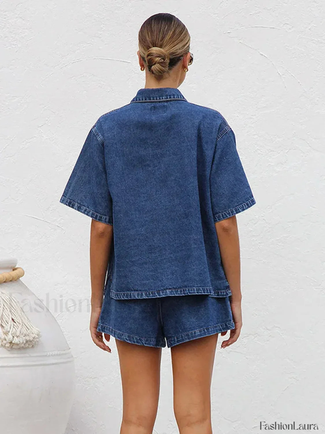 Casual Denim Shirt Pants Two Piece Set