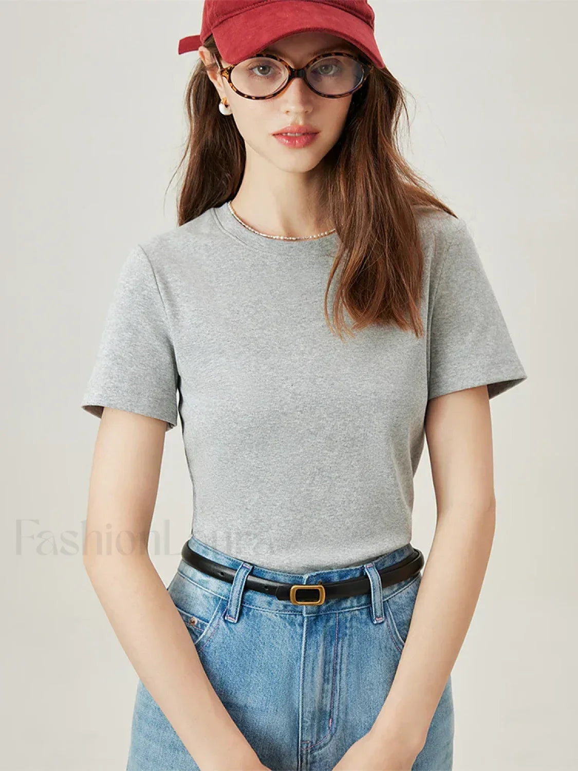 Casual Grey Cotton Elastic Neck T-Shirt