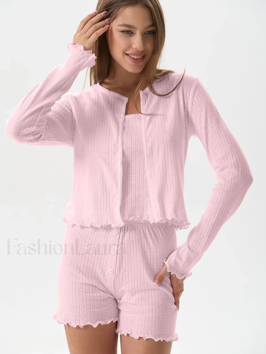 Casual Long Sleeve Robe Shorts Two Piece Set