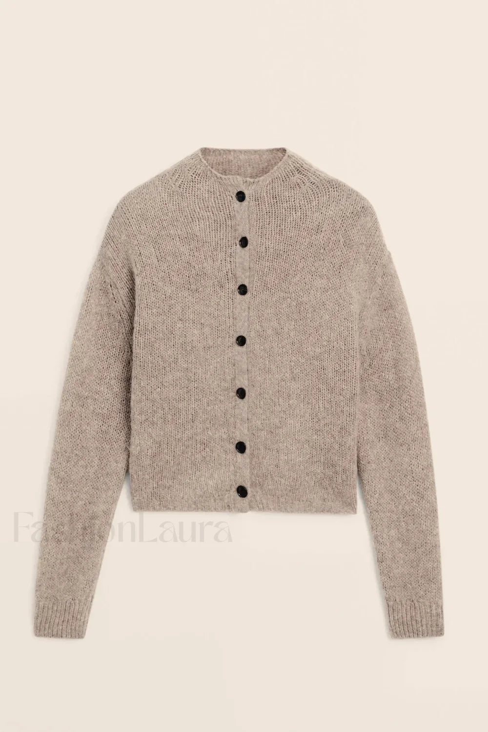 Casual Minimalist Semi Turtleneck Knit Cardigan Khaki / XS