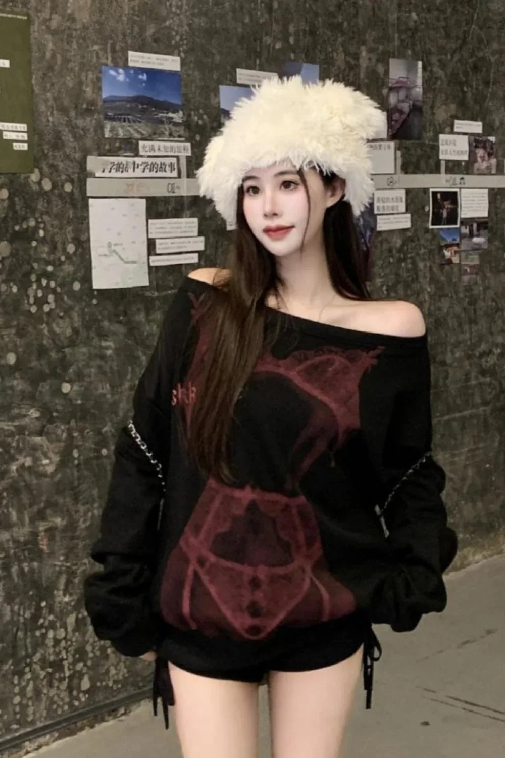 Casual Off-Shoulder Fleece Hoodie