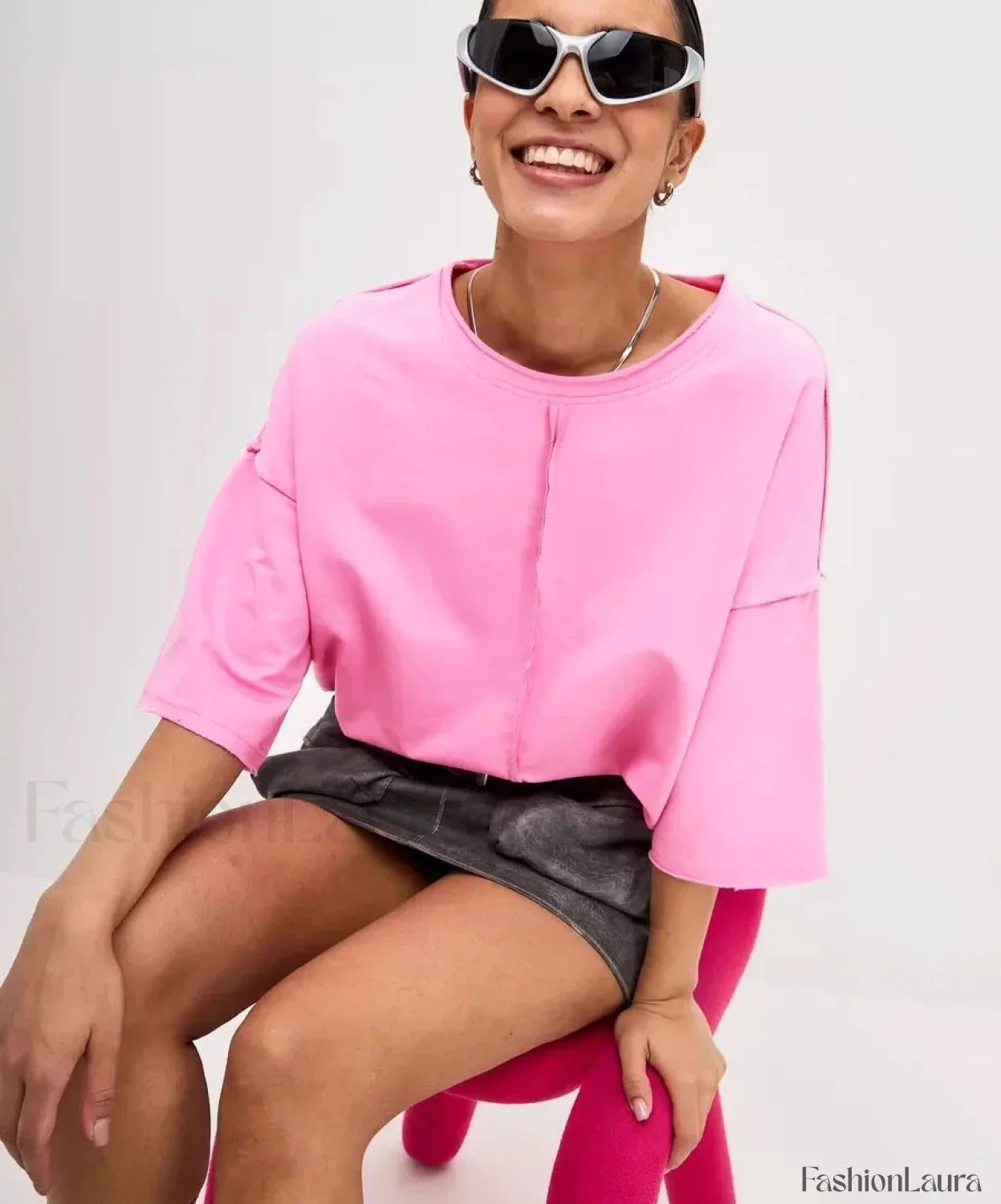 Casual Oversized Cotton Pink T-Shirt