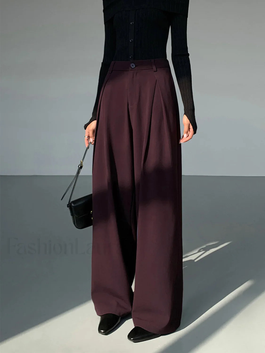 Casual Pleated Graceful Wide Leg Pants Burgundy / XS Pants