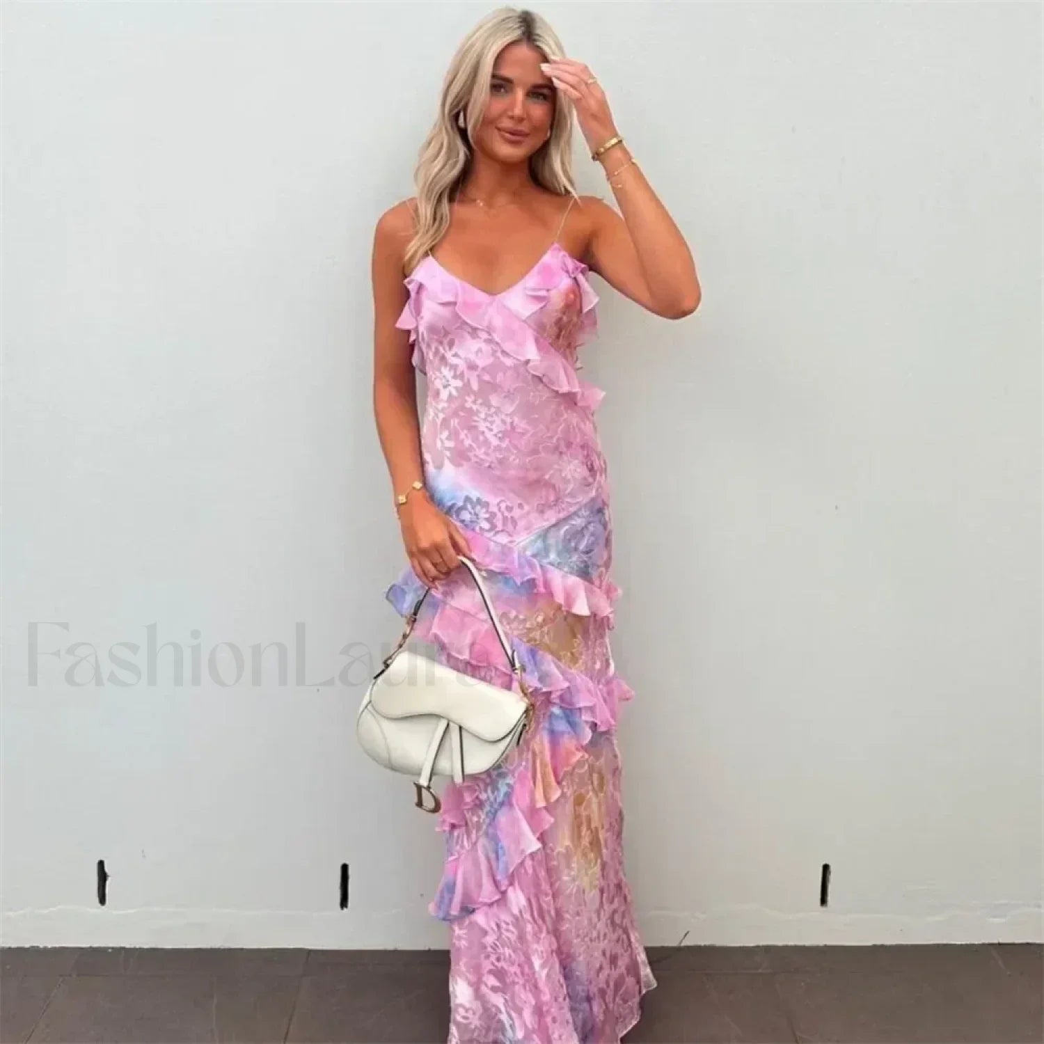 Casual Sling Floral Dress Pink / S