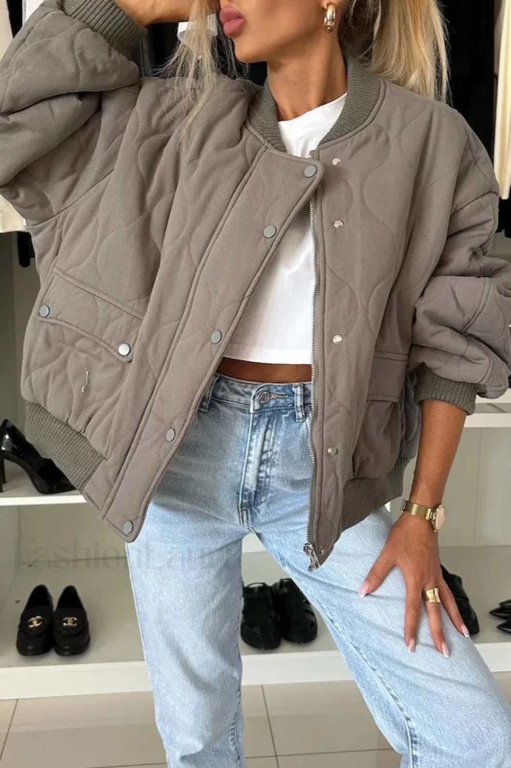 Casual Solid Button Padded Coat