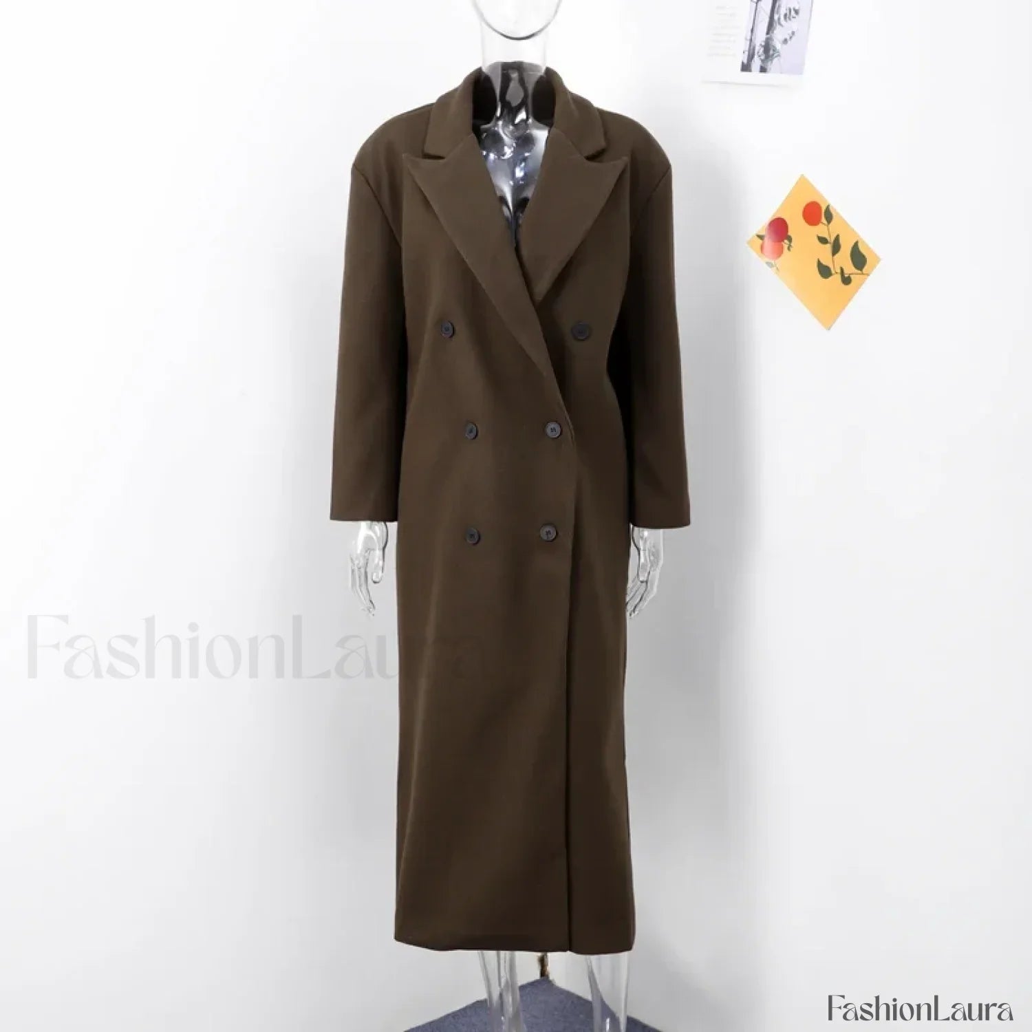 Casual Solid Double-Breasted Long Overcoats