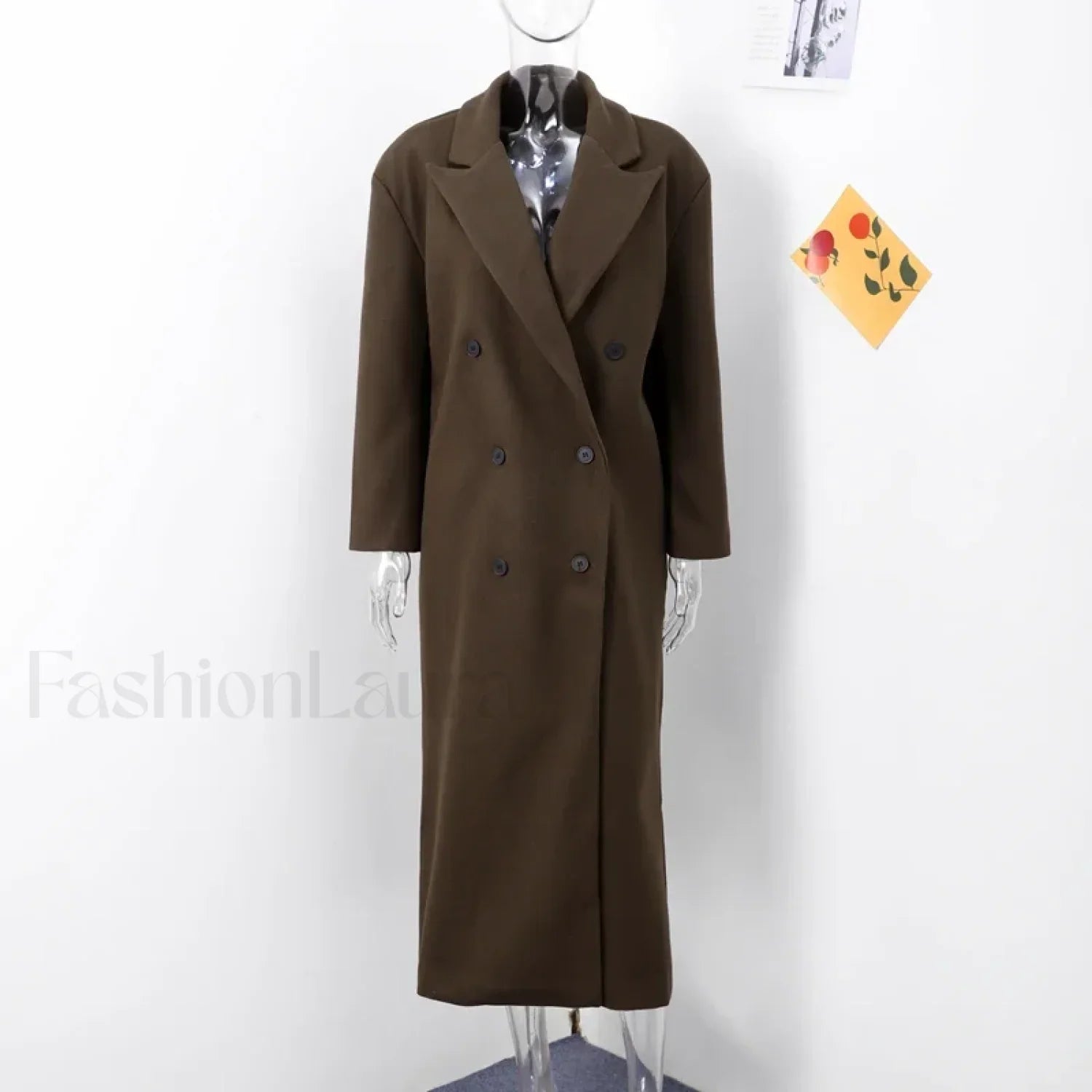 Casual Solid Double Breasted Long Overcoats Dark Brown / S