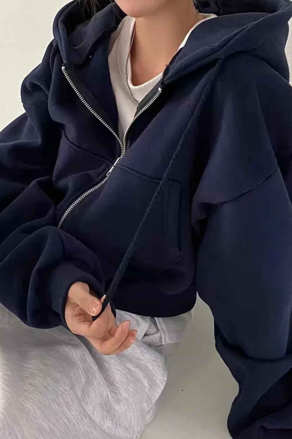 Casual Streetwear Long Sleeve Hoodie Navy blue / S