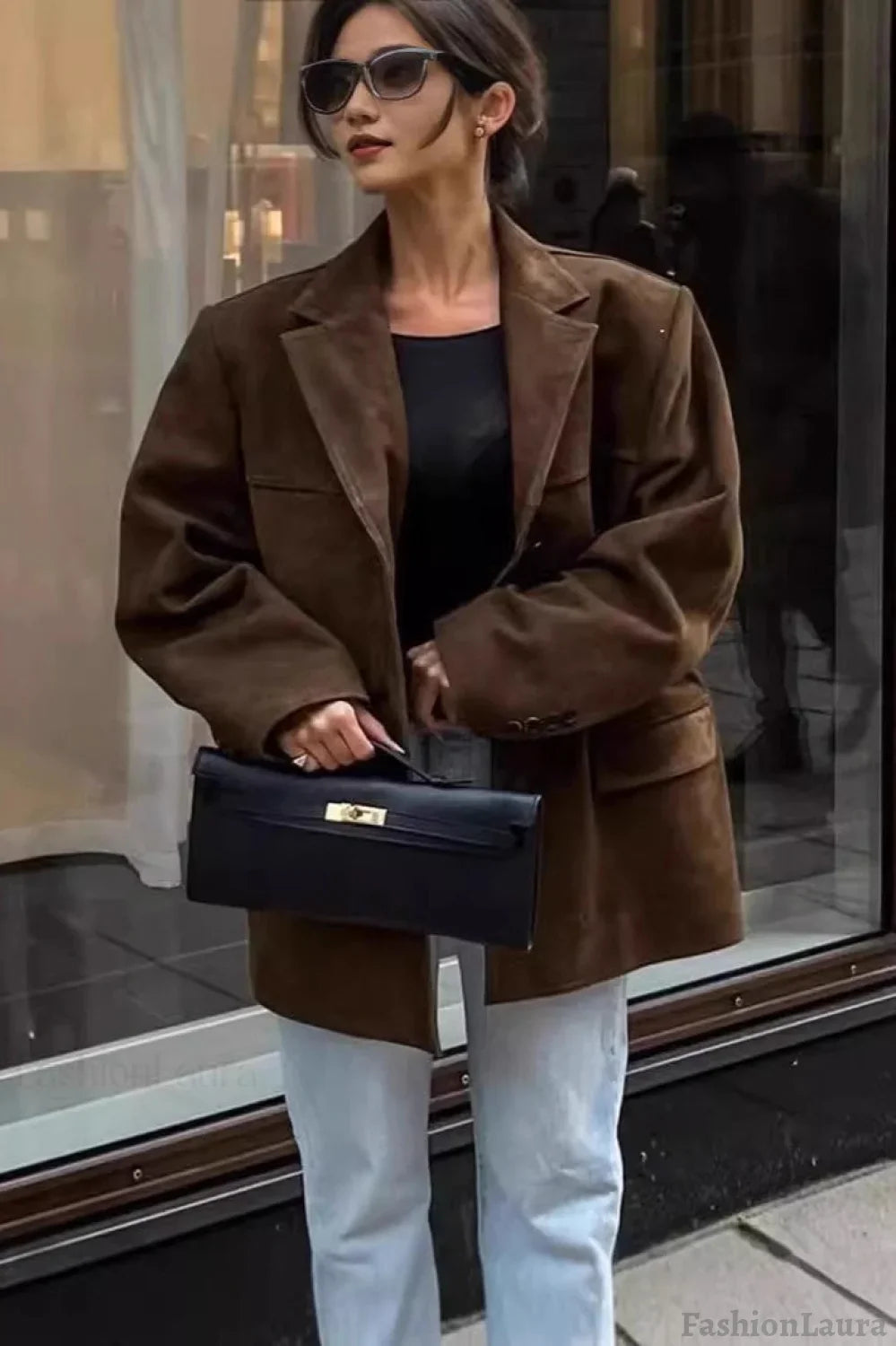 Casual Suede Finish Longline Jacket S / Brown