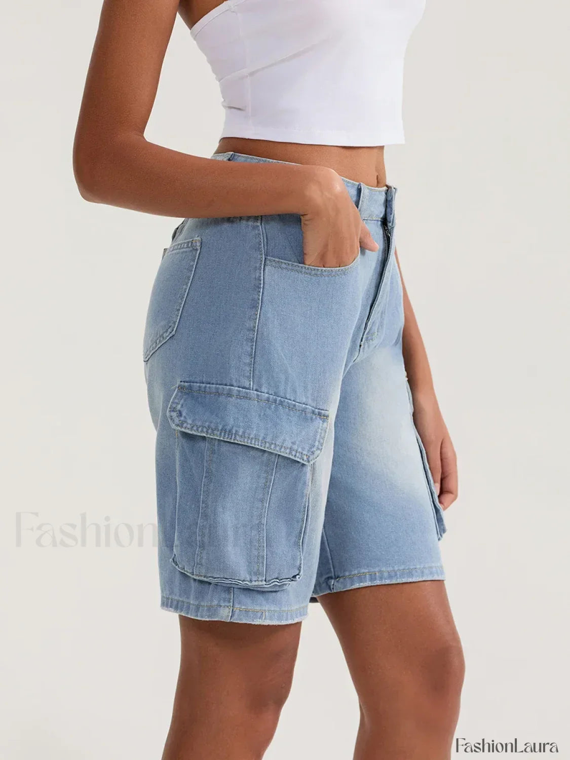 Casual Summer Denim Mid Rise Button Jeans Short
