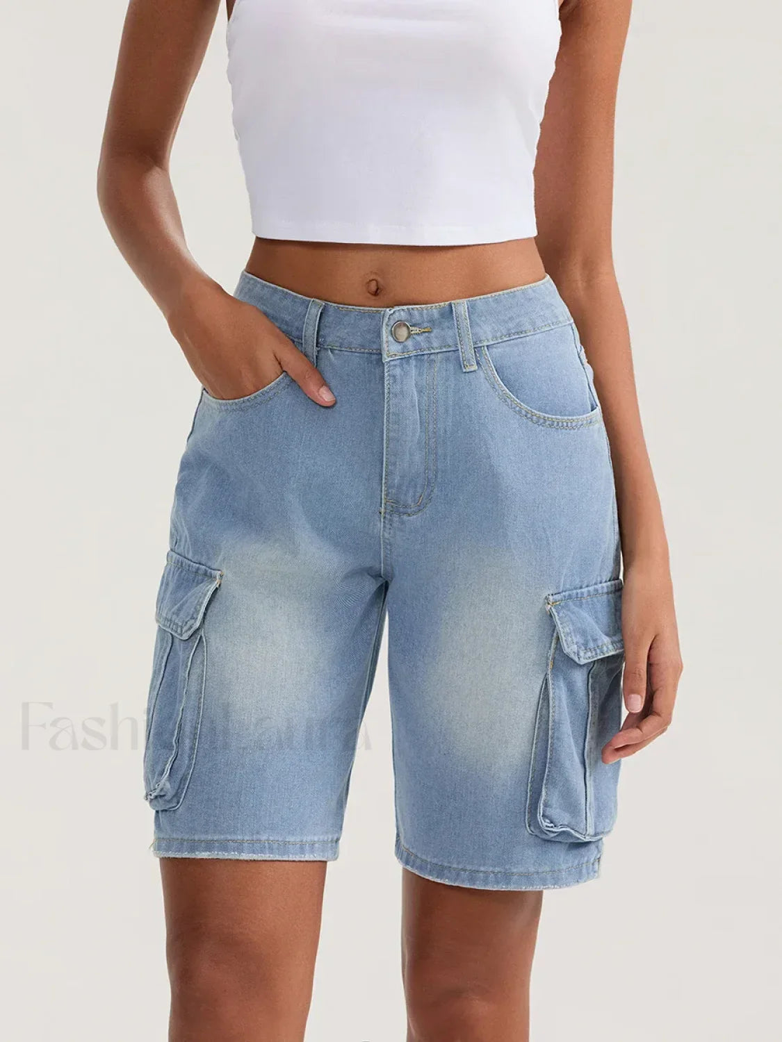 Casual Summer Denim Mid Rise Button Jeans Short