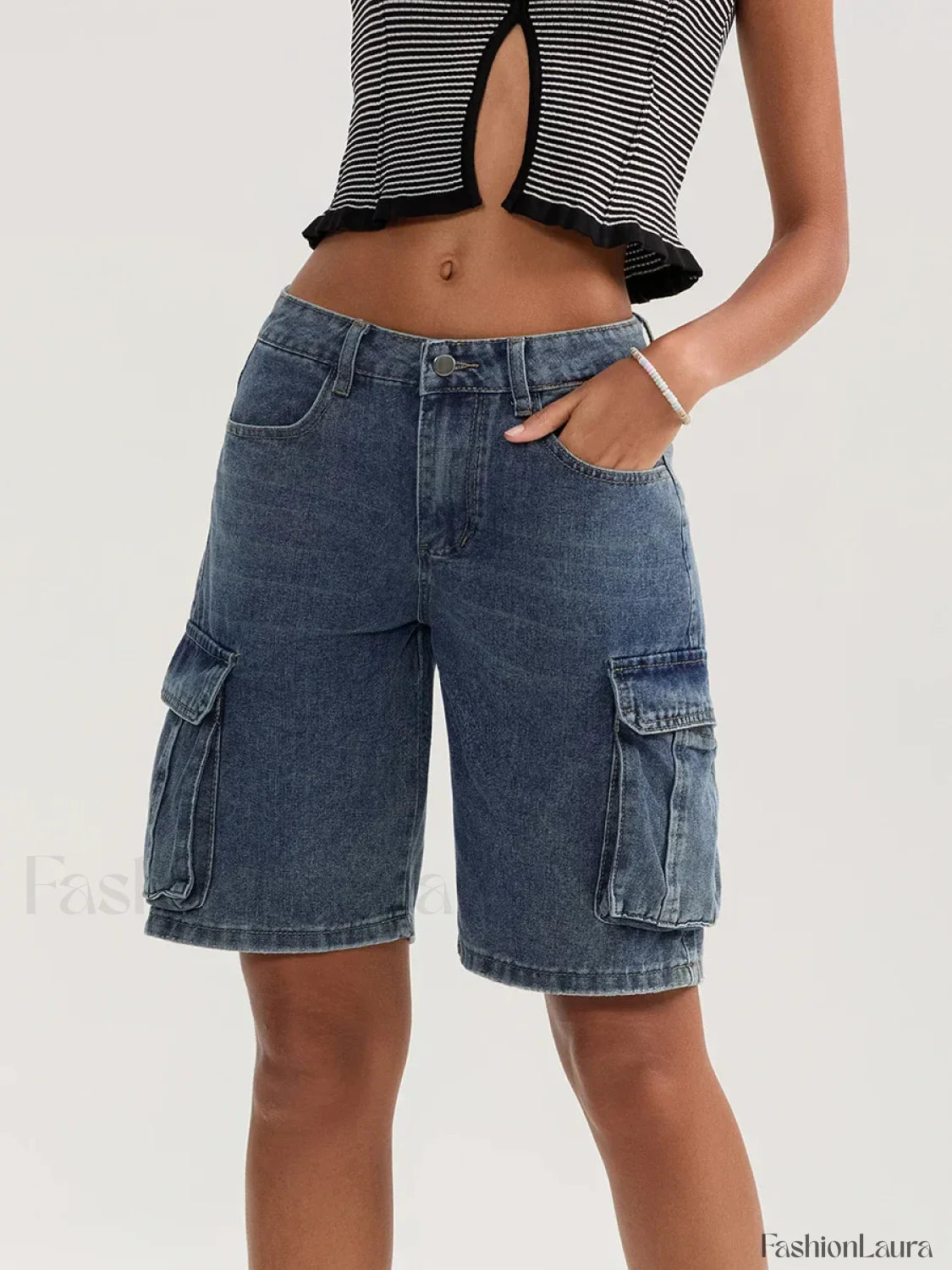 Casual Summer Denim Mid Rise Button Jeans Short