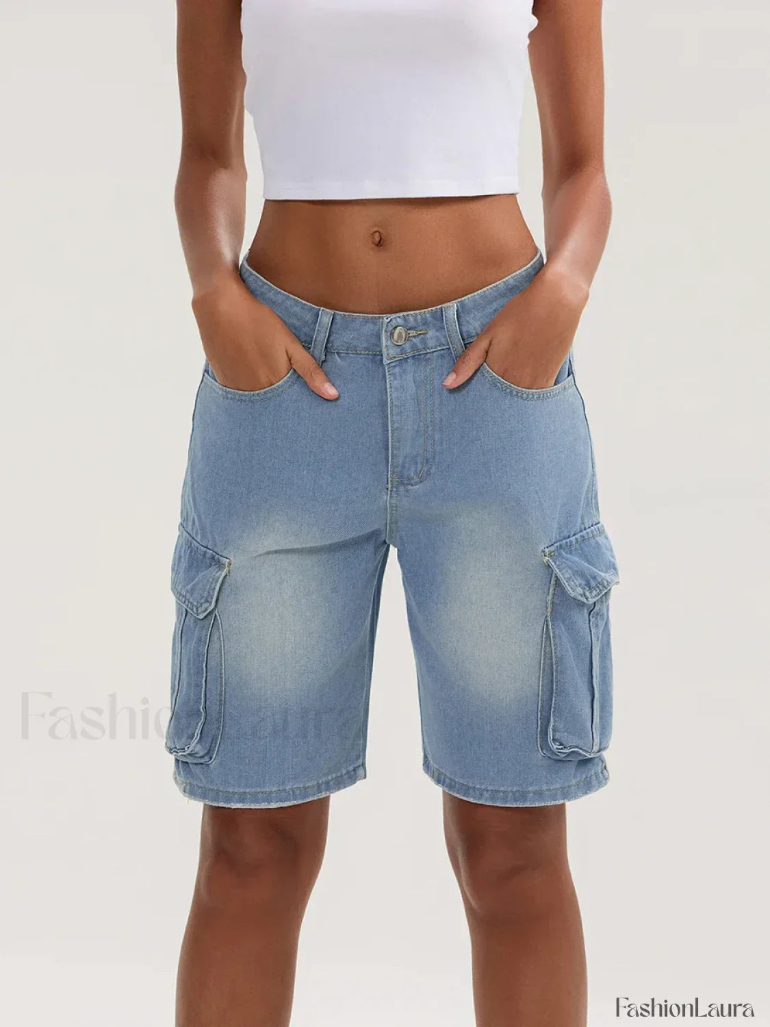 Casual Summer Denim Mid Rise Button Jeans Short