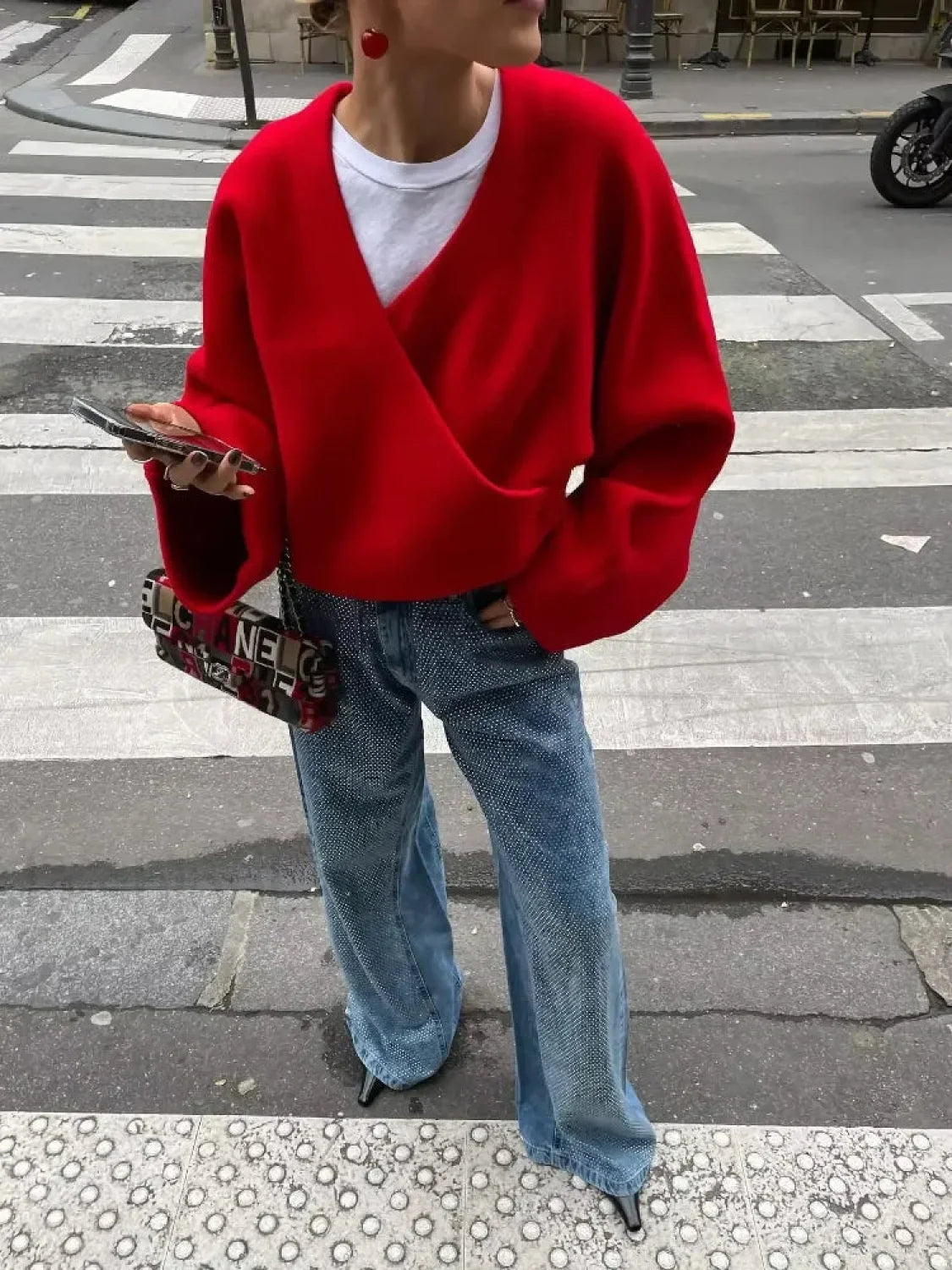 Casual V Neck Long Sleeve Christmas Sweater Red / S Christmas Sweaters L