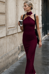 High Neck Sleeveless Slit Formal Dress