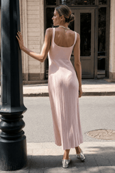 Knit Square Neck Pleated Slip Dress