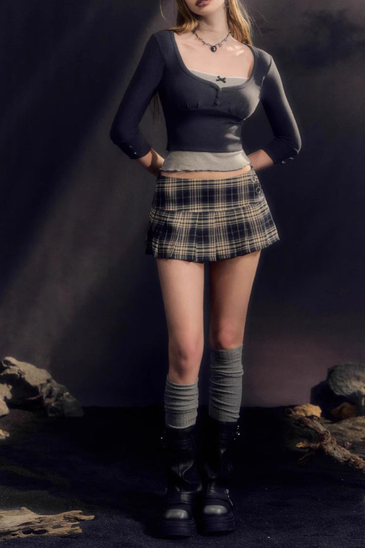 Plaid Low Waist A line Mini Skirt