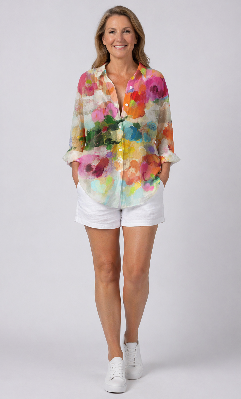 Watercolor Floral Button Front Long Sleeve Shirt