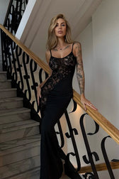 Lace Cami Panel Bodycon Maxi Lace Dress