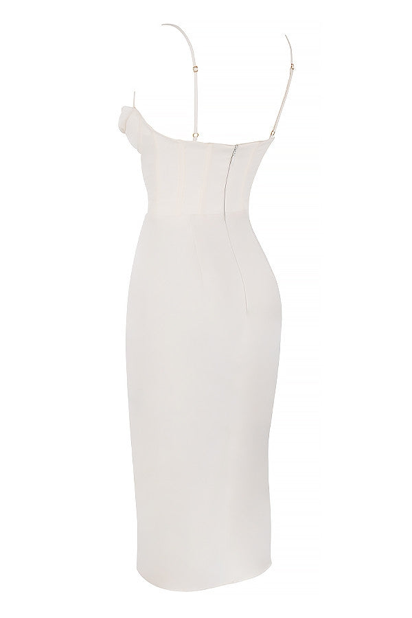 Satin Cowl Neck Corset Bodice Spaghetti Strap Midi Dress 15