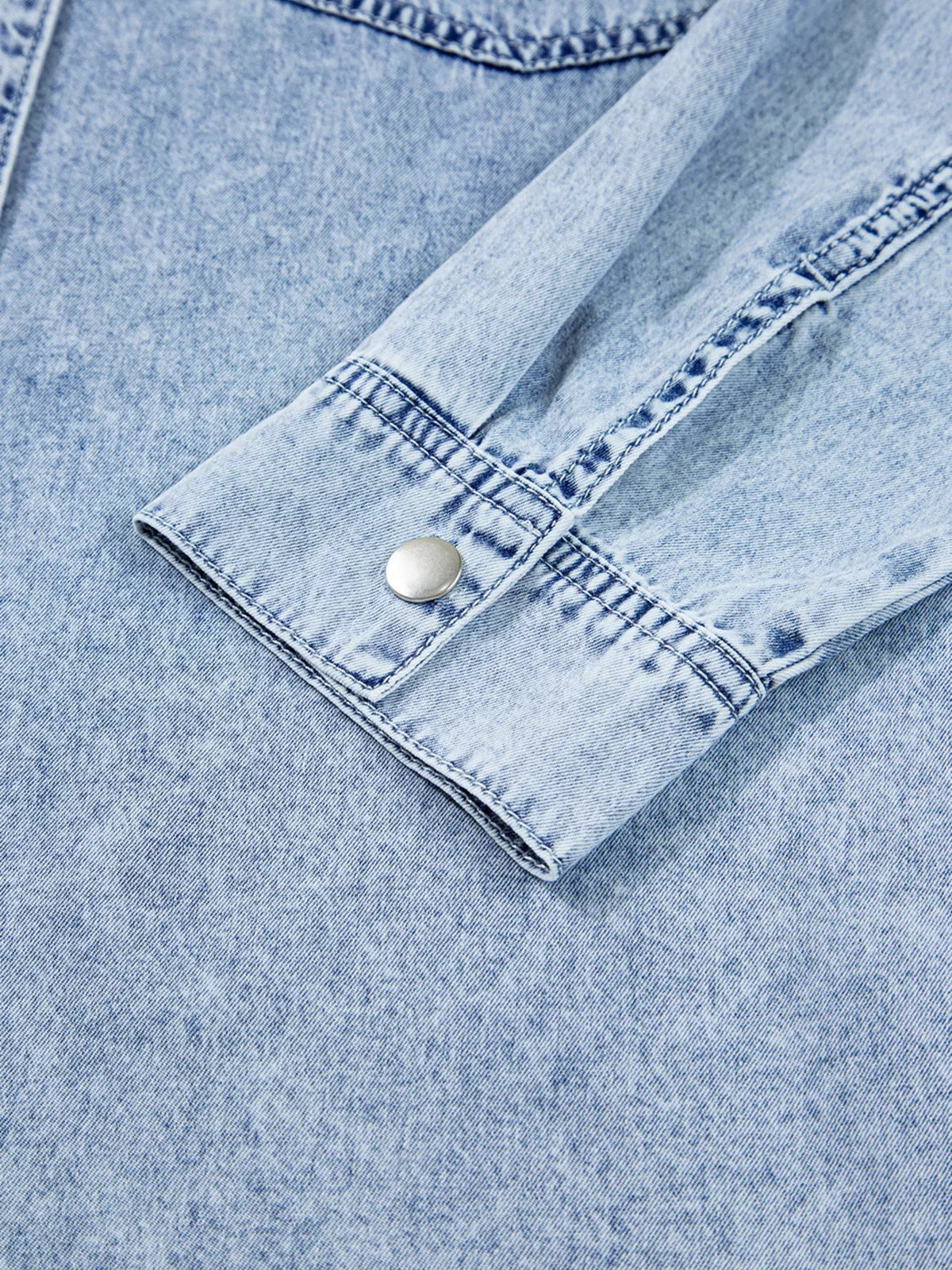 Denim-Look Snap Button Chest Pocket Raw Hem Oversized Shirt Dress 11