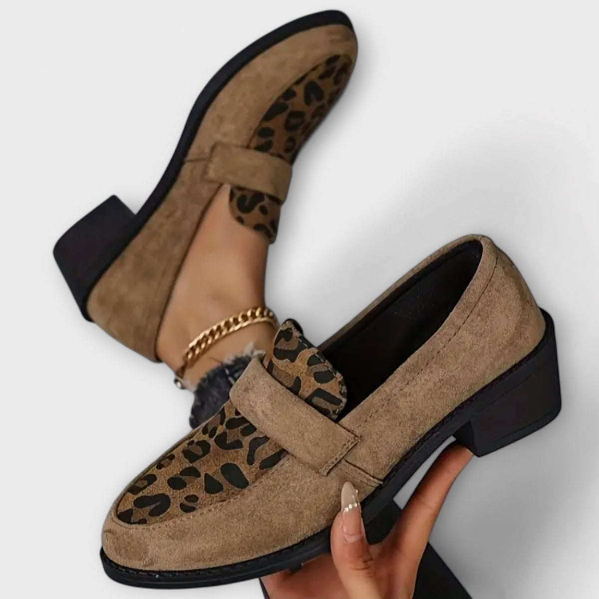 Leopard Print Suede Look Round Toe Flat Loafers