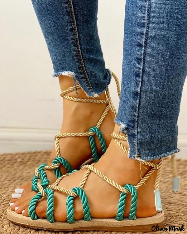 Knotted Lace-Up Sandals with Rope Design Flats