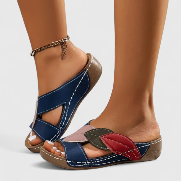 Open Toe Cross Strap Low Wedge Slide Sandals