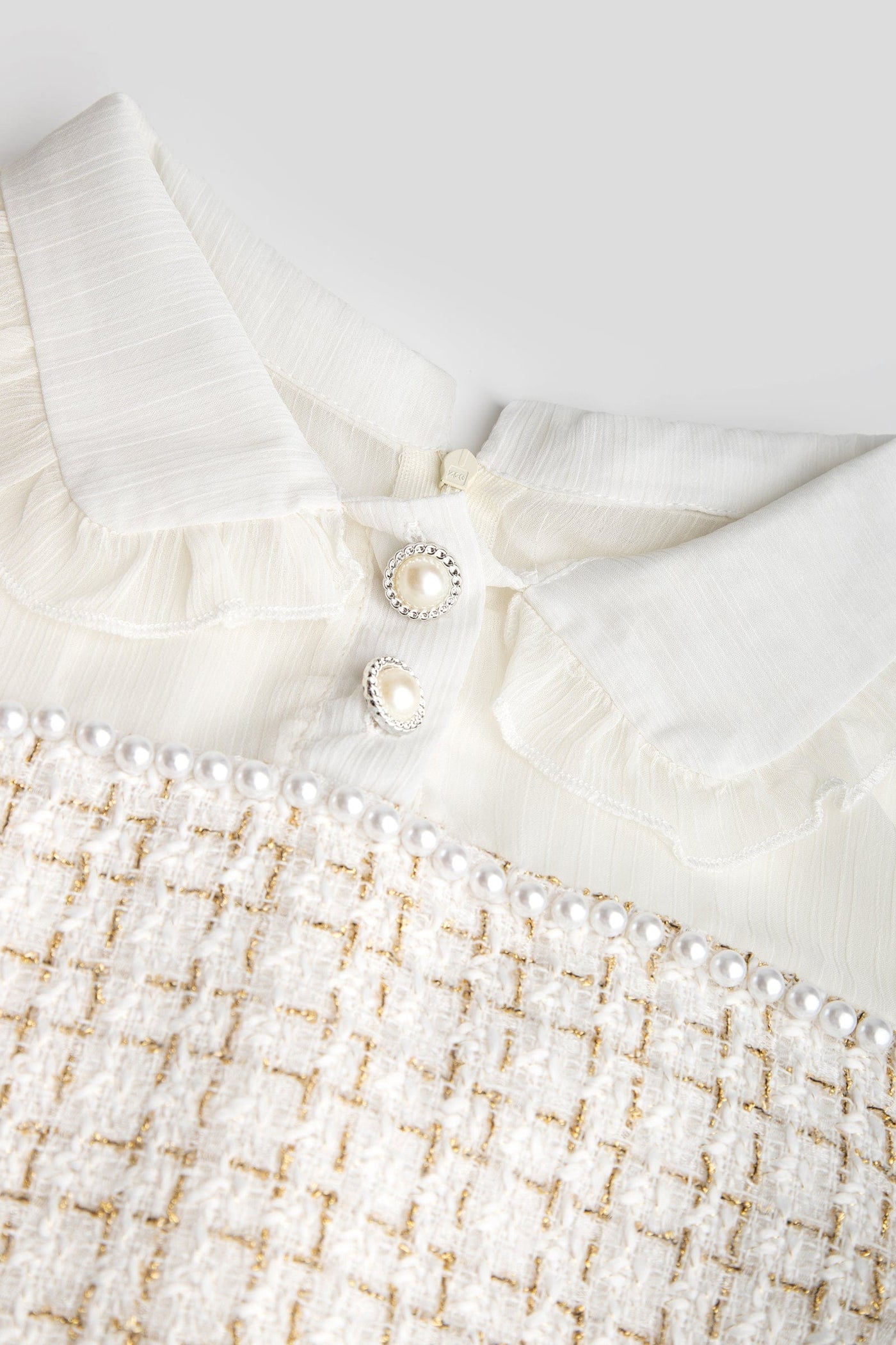 White Mesh Yoke Tweed Mini Dress - View 8