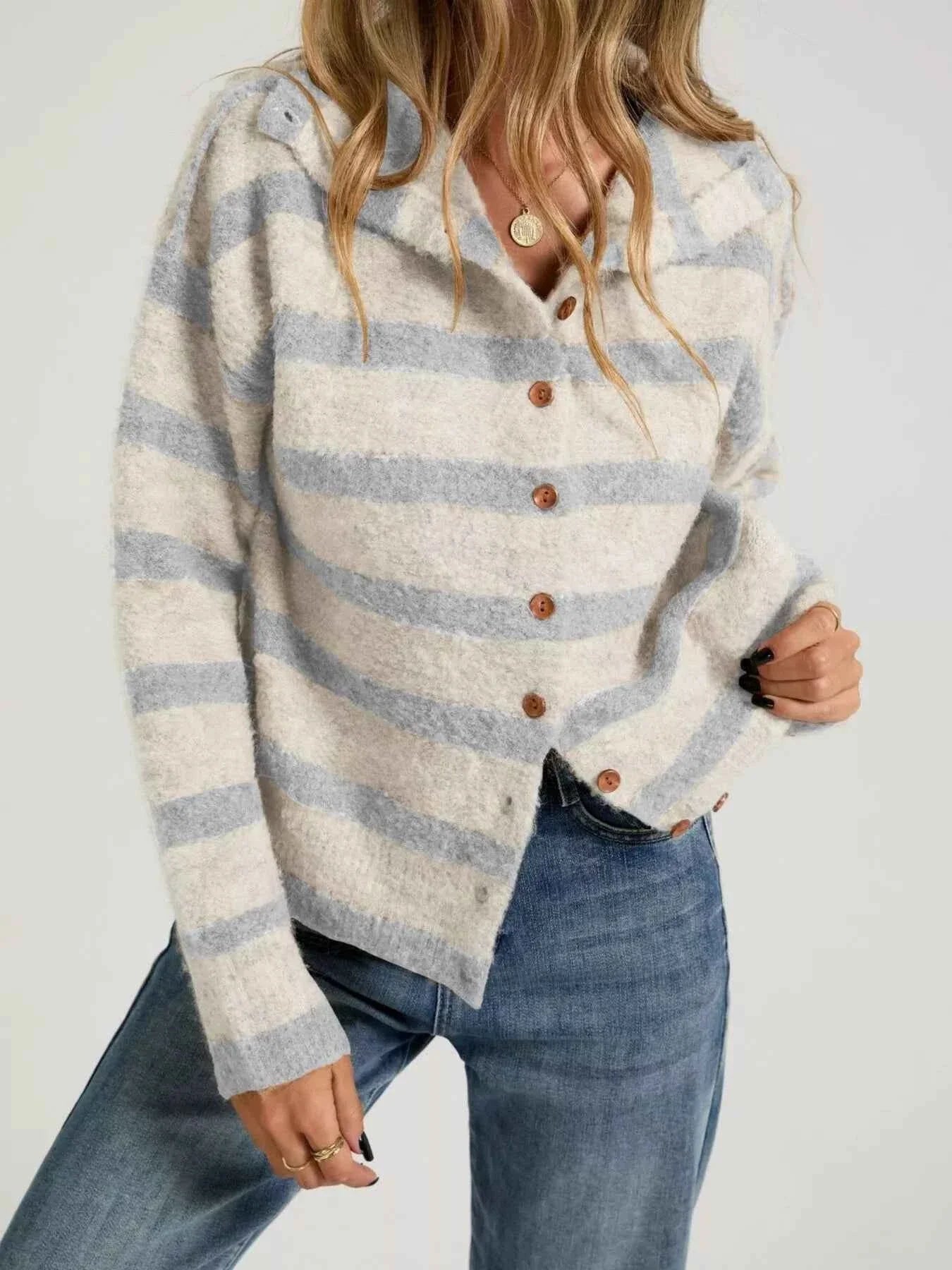 Striped Fuzzy Knit Cardigan