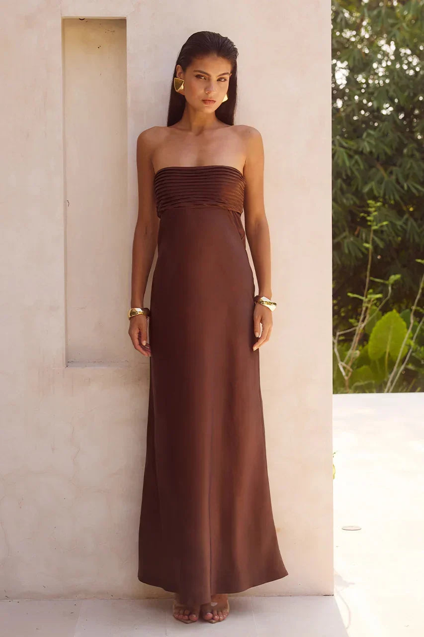 ELSA STRAPLESS SCARF MAXI DRESS - CHOCOLATE