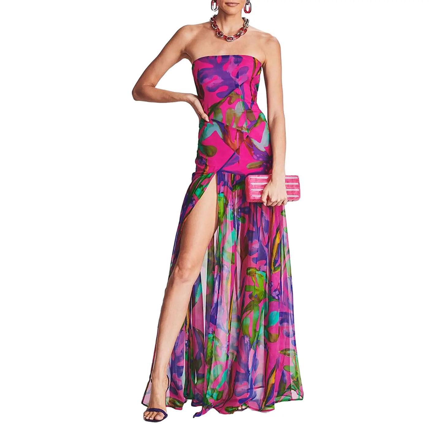 Strapless Mesh High Split Maxi Dress 5