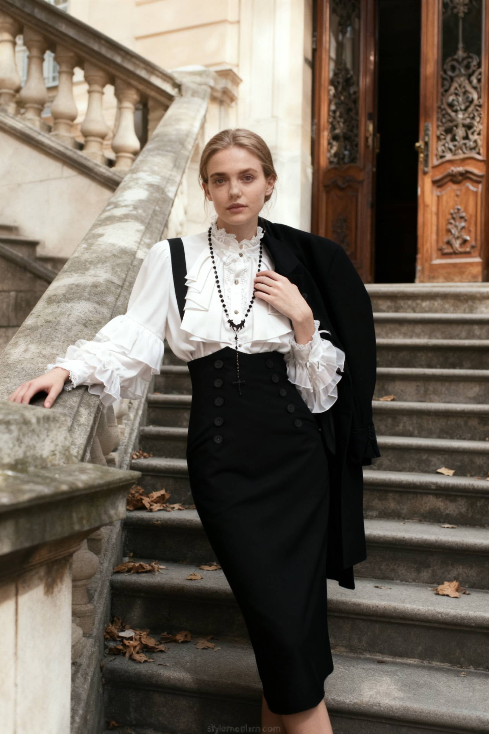 Dark Frill Batwing Sleeve Top