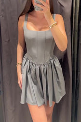 Solid Velvet Square Neck Slim Fit Mini Dress - View 2