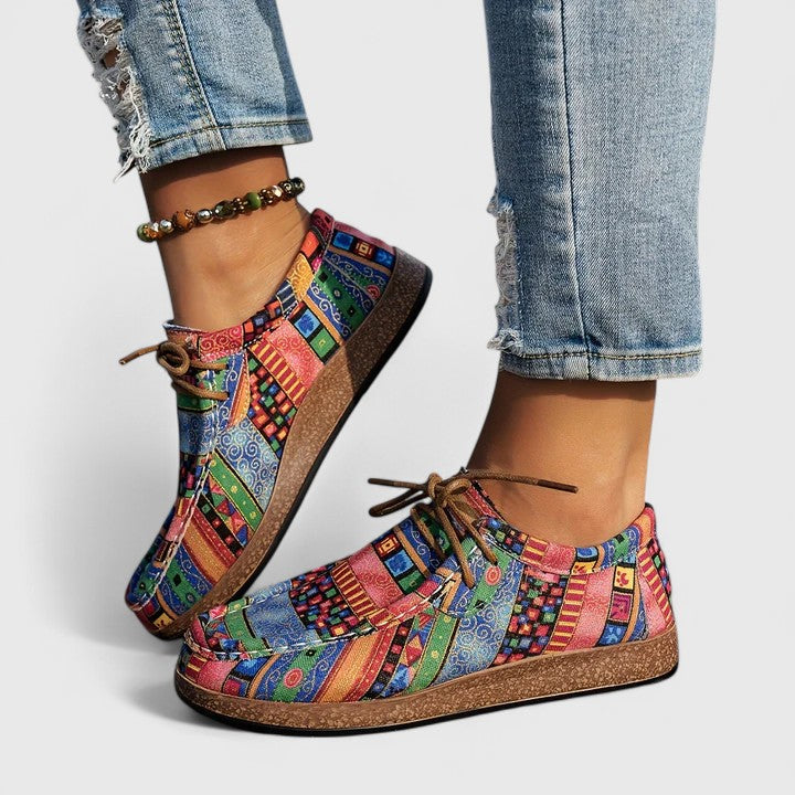 Aztec Print Lace Up Flat Sneakers
