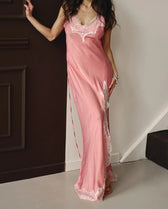 Satin Spaghetti Strap Split Lace Dress - View 3