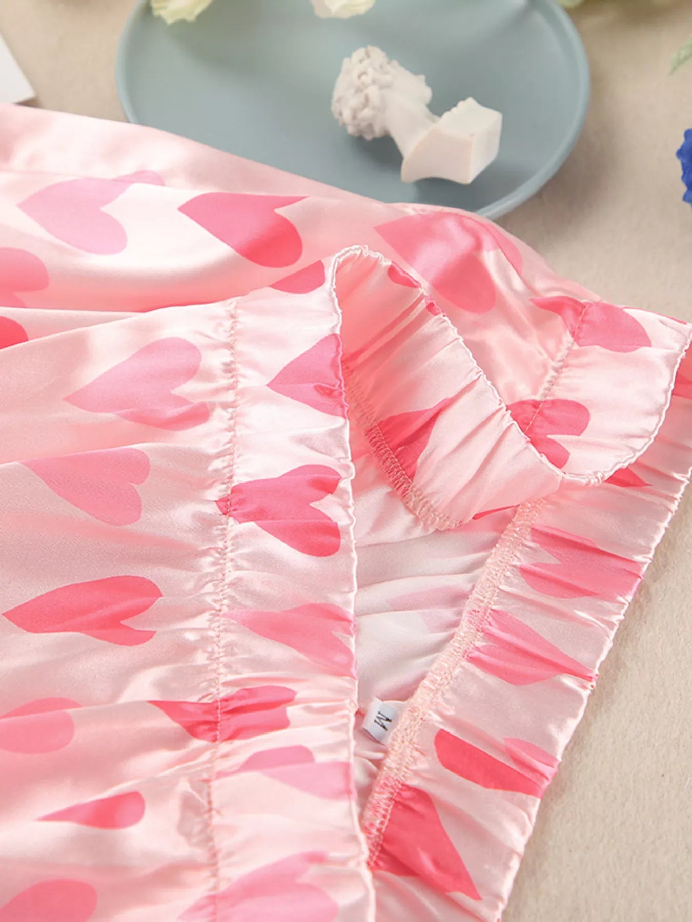 Heart Print Button Up Top and Pants Lounge Set