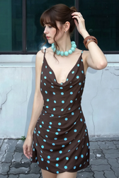 Polka Dot Cowl Cross Tie Back Mini Slip Dress