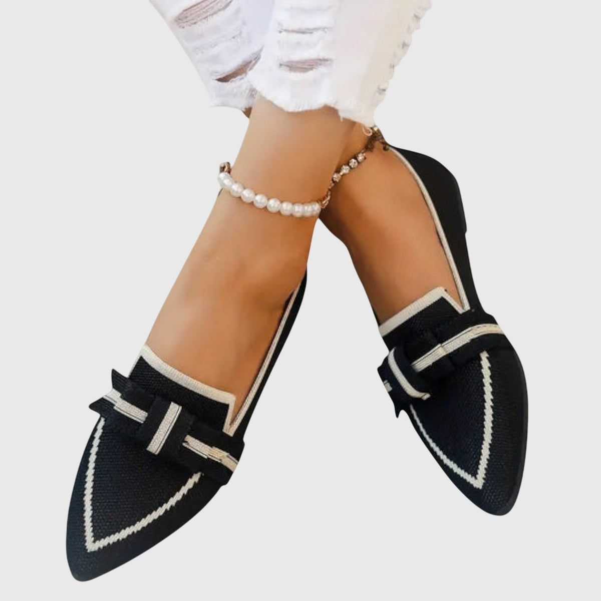 Pointed Toe Bow Contrast Trim Flat Loafers