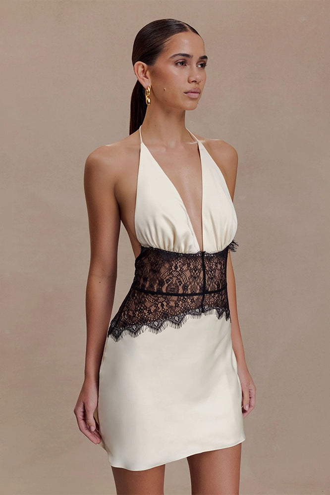 Lace Halter Hollow Open Back Slim Short Lace Dress