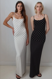 Retro Polka Dot Long Body Hugging Slip Dress
