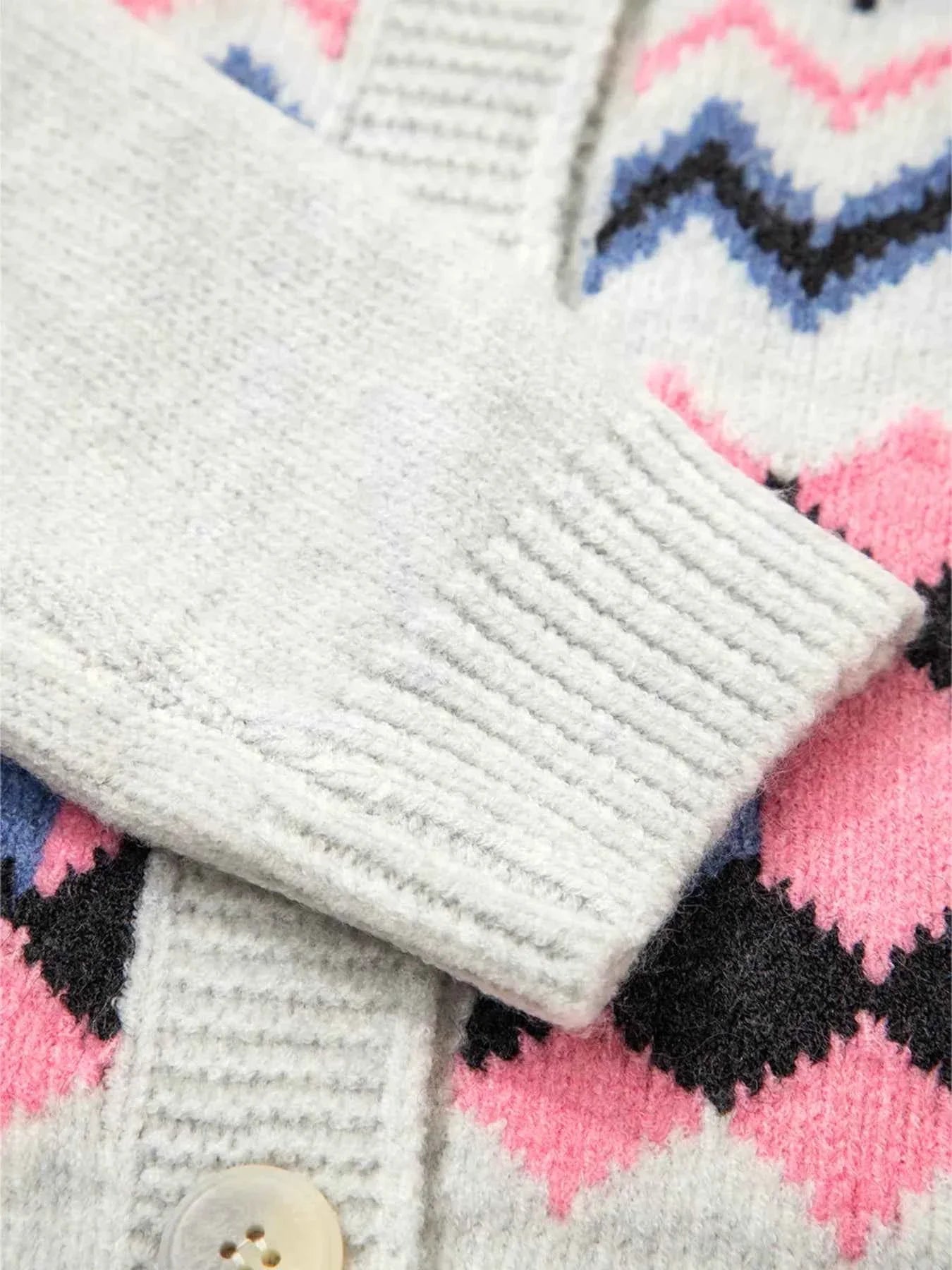 Stripe Geometric Button Up Sweater Cardigan