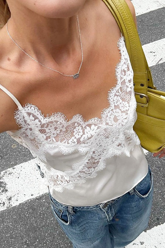 White Lace Trim Cami Top