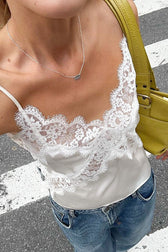 White Lace Trim Cami Top